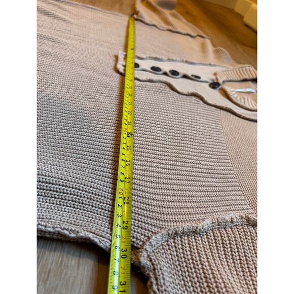 Free People Maggie Oversized Henley Sweater Beige Boho Chunky Knit Size L - Picture 5 of 6